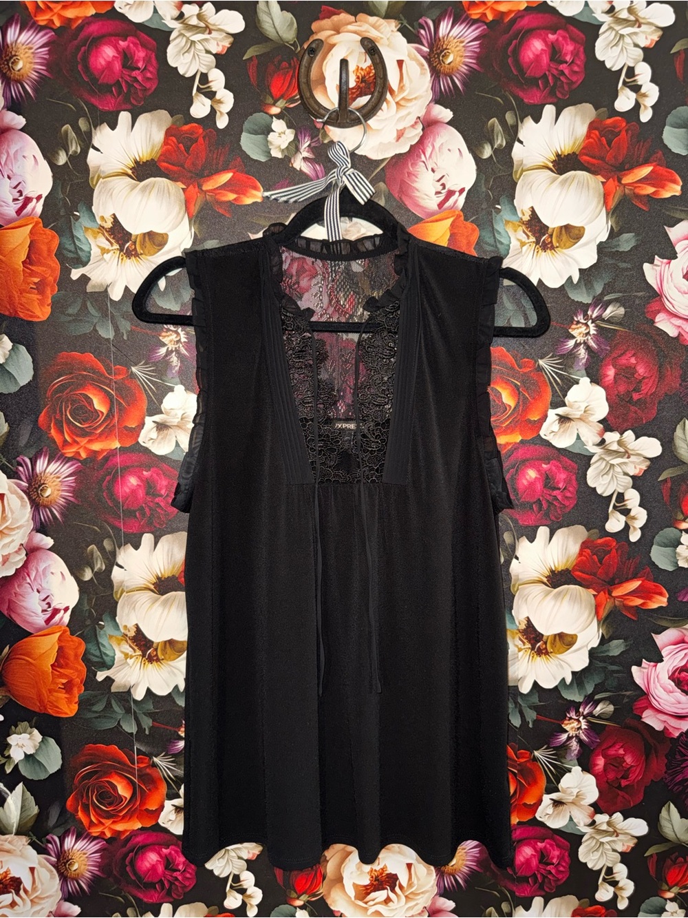 Express Black Lace-Back Sleeveless Blouse, Medium